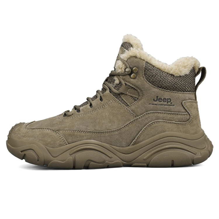 Jeep Warm Fleece-Lined Padded Shoes Mid-Top Outdoor Shoes Men's Khaki