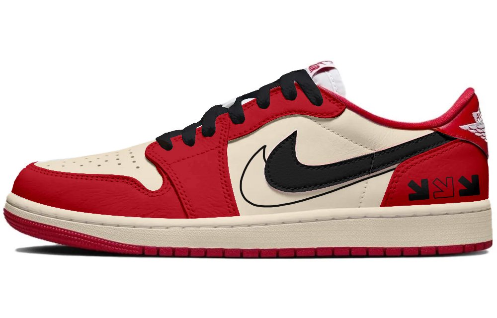 Jordan Air Jordan 1 Low Top Vintage Basketball Shoes Unisex Beige Black Red