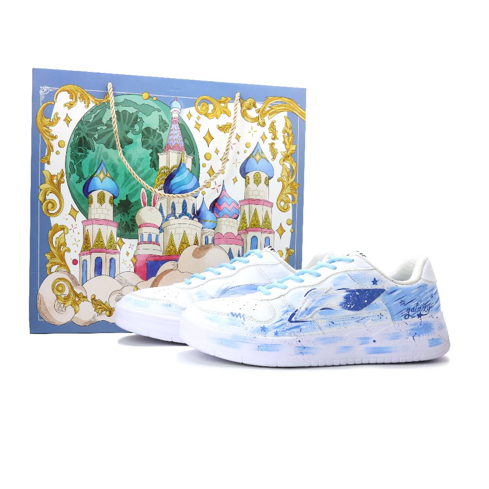 LiNing Pontoon Boats Lightweight, Breathable, And Abrasion Resistant Low Top Skateboard Shoes Unisex Blue White
