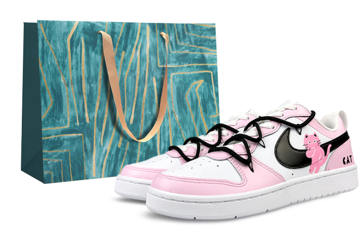 Nike Court Borough Anti-Slip Wear-Resistant Low-Top Skateboard Shoes Women's Pink Black White