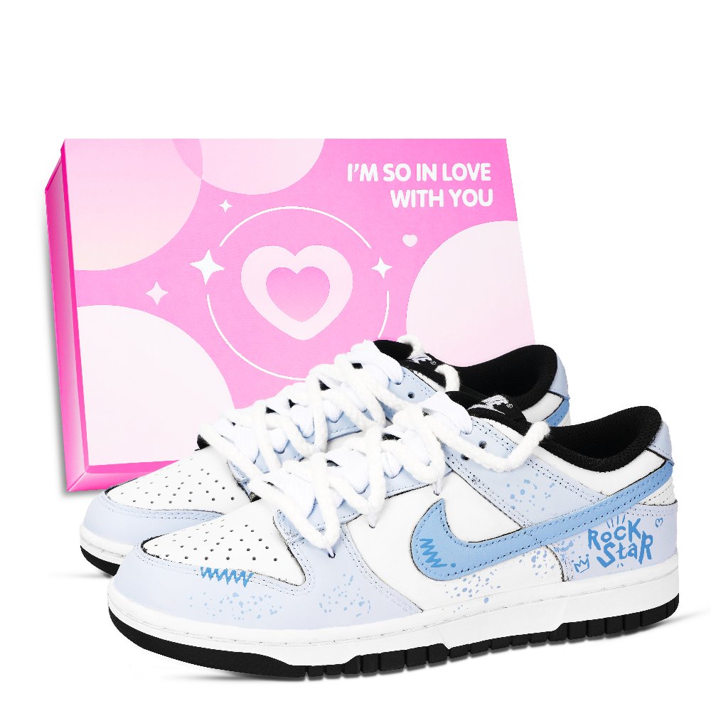 Nike Dunk Black White, Rock Yellow Crown Abrasion Resistant Low Top Skateboard Shoes Unisex Blue White
