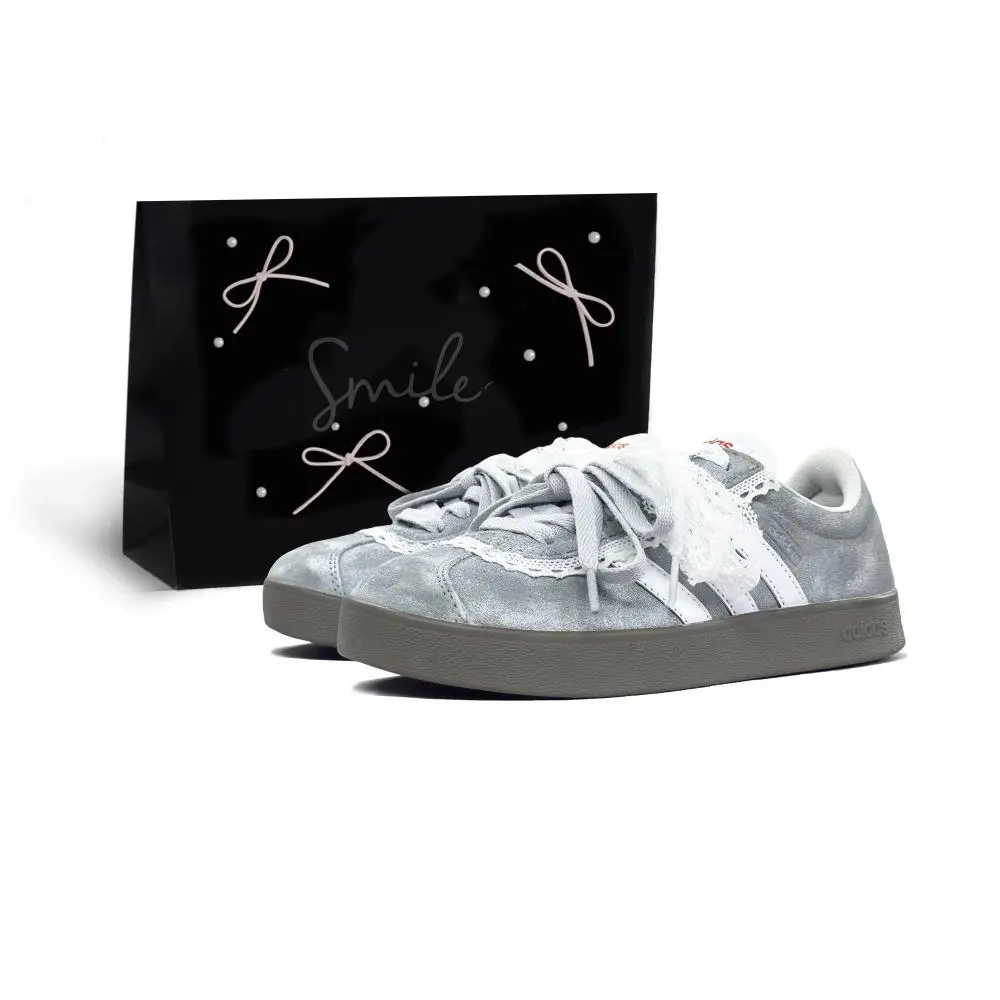 Adidas VL COURT 2.0 Soliloquy Engraving Abrasion Resistant Low top Skateboard Shoes Unisex Gray