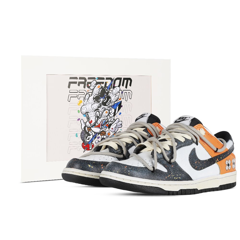 Nike Dunk Low OK Stretch Ink Splatter Low-Top Skateboard Shoes Men's Black Yellow