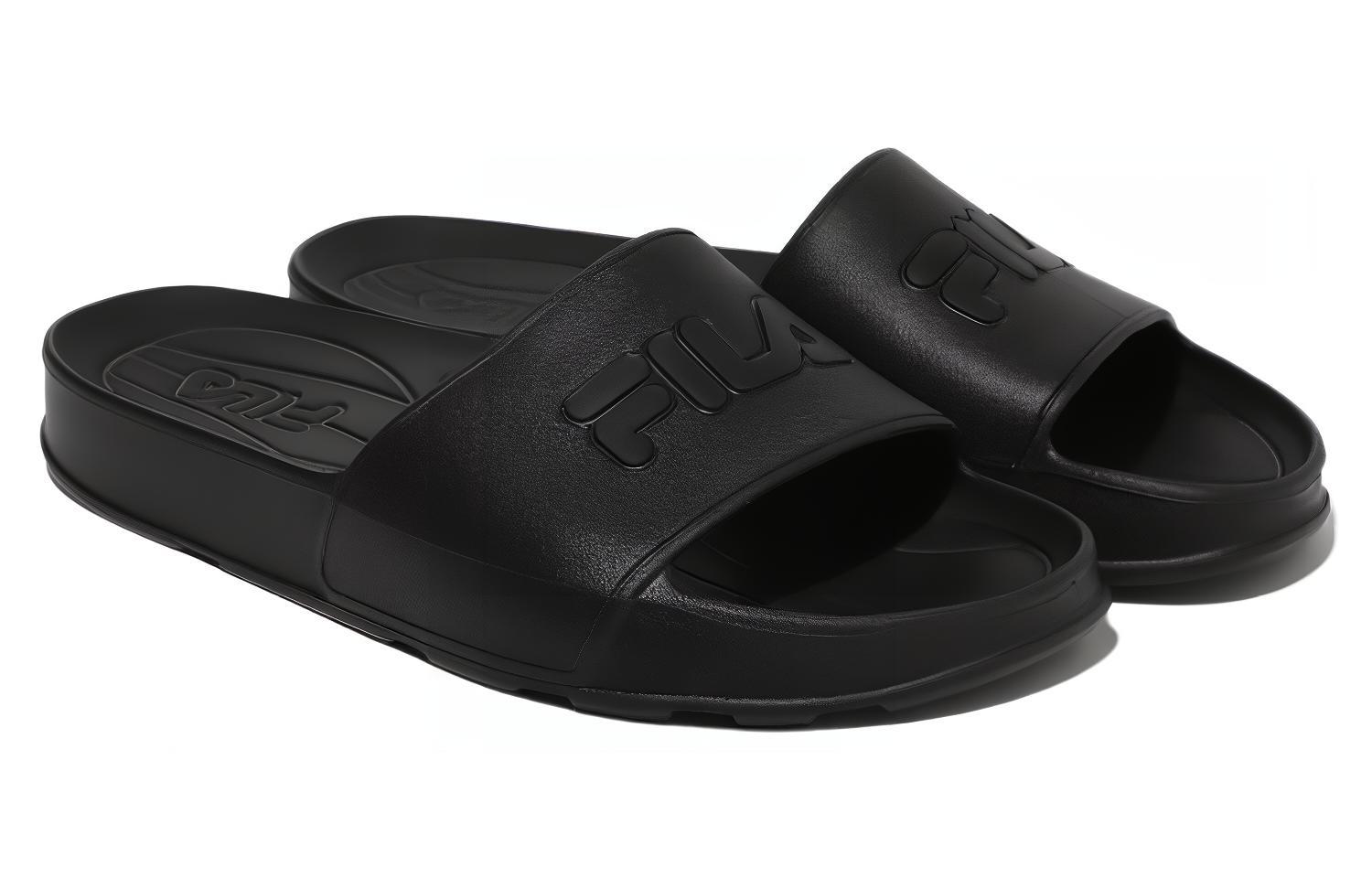FILA Slick Slide Rubber Sole Slide Slippers Unisex Black Korean Style купить в интернет-магазине Yoocart с быстрой доставкой по России.