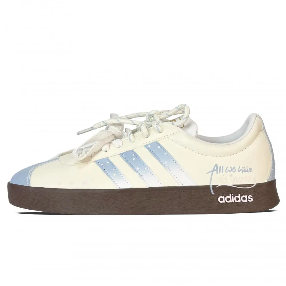 Adidas VL COURT 2.0 Abrasion Resistant Low top Skateboard Shoes Unisex Beige Blue