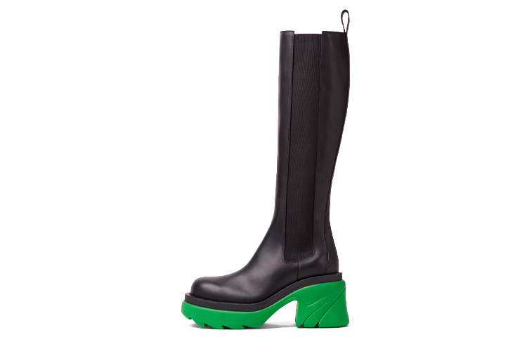 Bottega Veneta Leather Heel Boot Black Green Women's