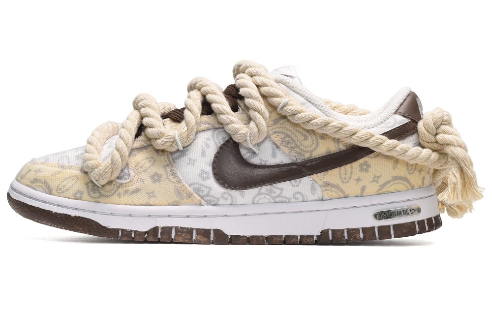 Nike Dunk Low ESS 'White Paisley' Low-Top Skateboard Shoes Women's Yellow-white-brown