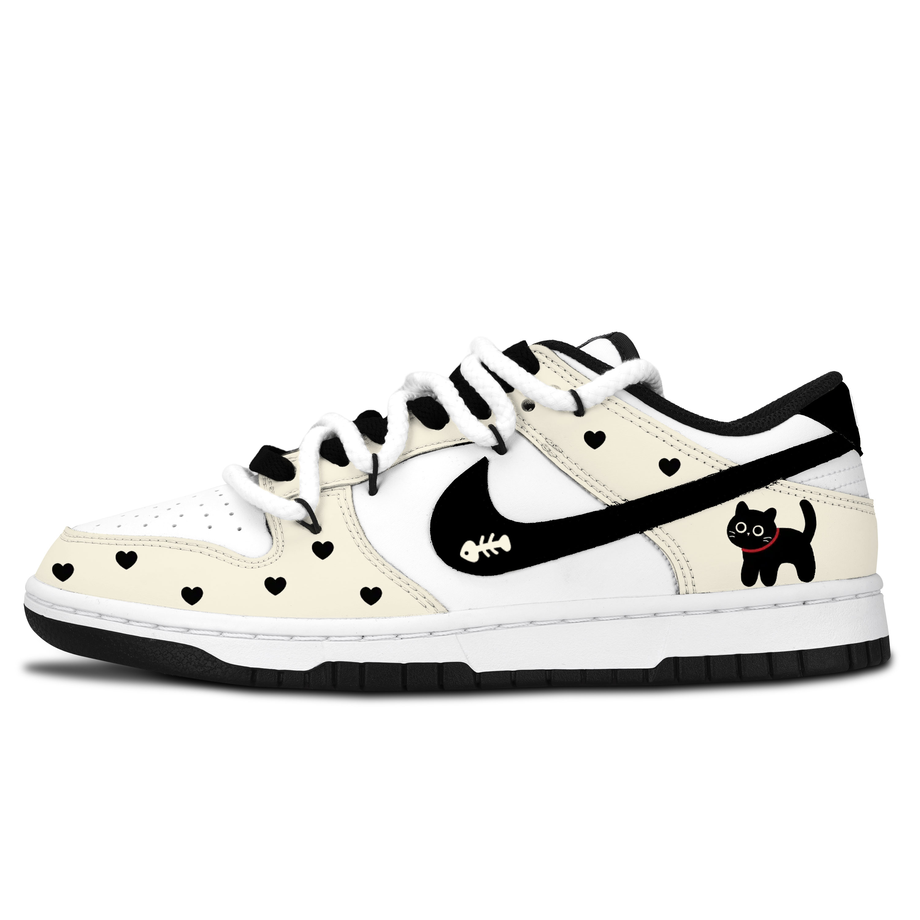 Nike Dunk Black White, Heart Meisan Abrasion Resistant Low top Skateboard Shoes Unisex Beige