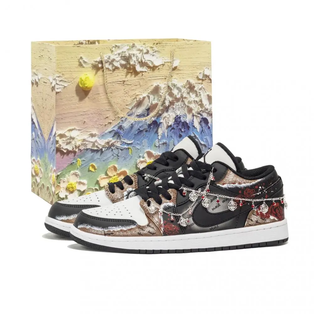 Jordan Air Jordan 1 Fantasy, Love Rose Cushioning Low top Vintage Basketball Shoes Unisex Black