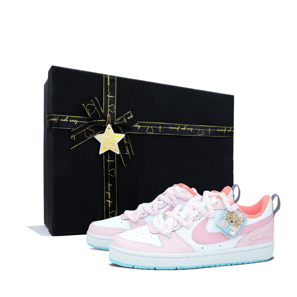 Nike Court Borough Bear Powder Candy Balance Lightweight Low-Top Skateboard Shoes GS Pink White