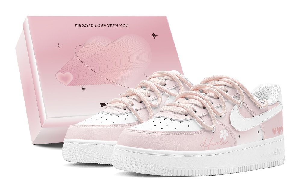 Nike Air Force 1 Slip Resistant Low Top Skateboard Shoes Women's Pink White
