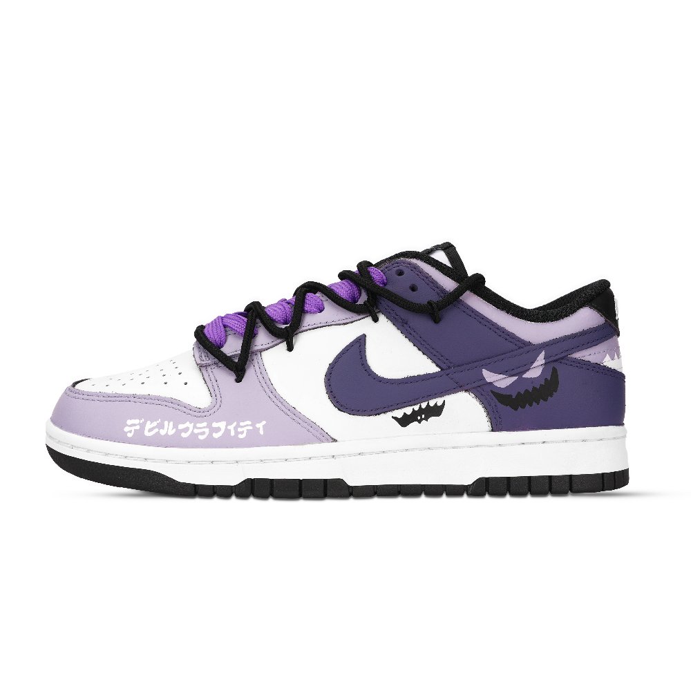 Nike Dunk Black White, Demon Graffiti Abrasion Resistant Low Top Skateboard Shoes Unisex Purple White