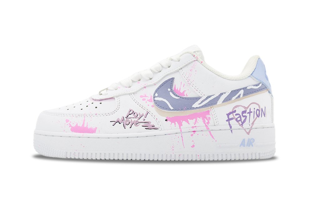 Nike Air Force 1 Color Rhythm Abrasion Resistant Low Top Skateboard Shoes Unisex White