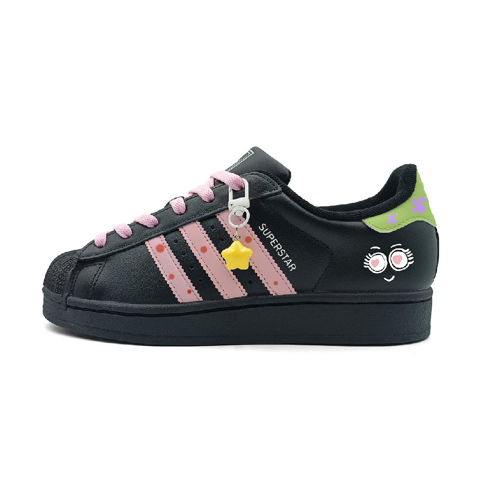 Adidas Originals Superstar 2 Slip Resistant Low Top Skateboard Shoes Unisex Black Pink Yellow