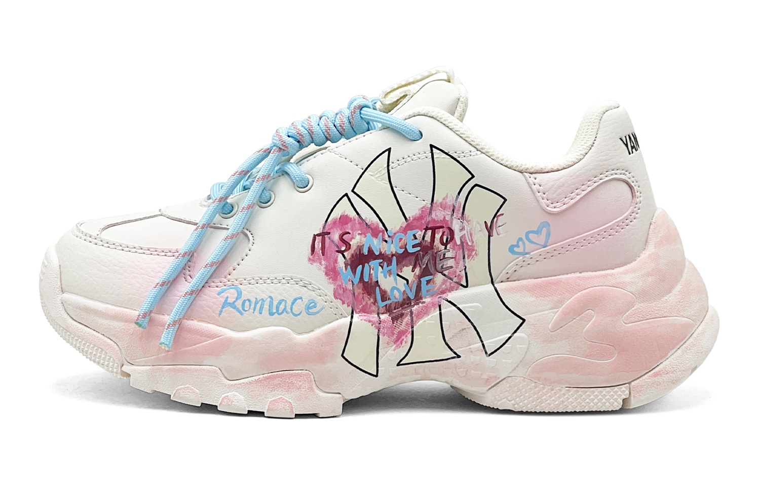 MLB Big Ball Chunky Romantic Treat, Neon Heart Floss Low top Chunky Sneakers Unisex Pink Blue купить в интернет-магазине Yoocart с быстрой доставкой по России.