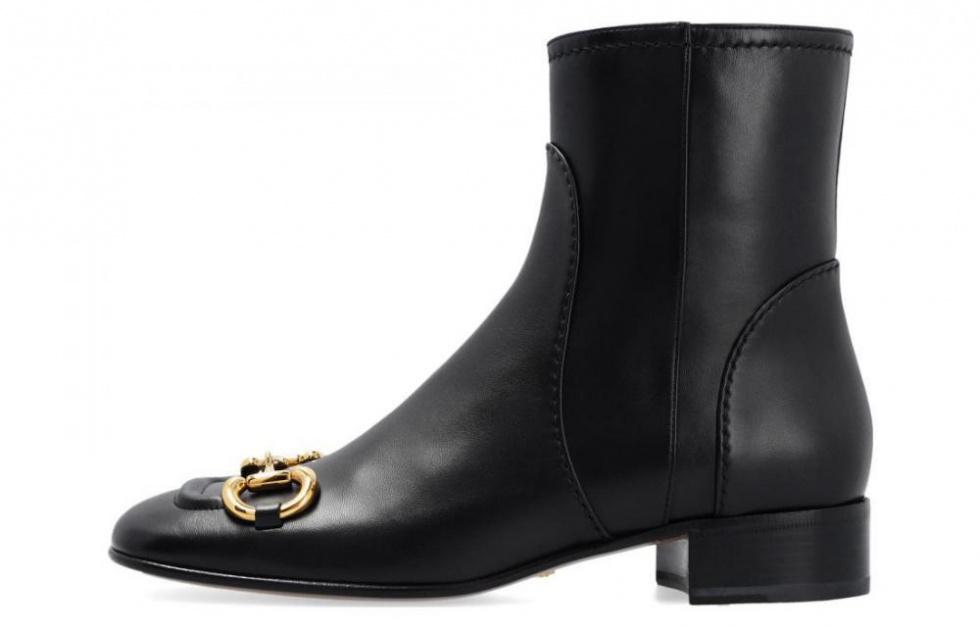 GUCCI Horsebit-detail Square Toe Ankle Boots