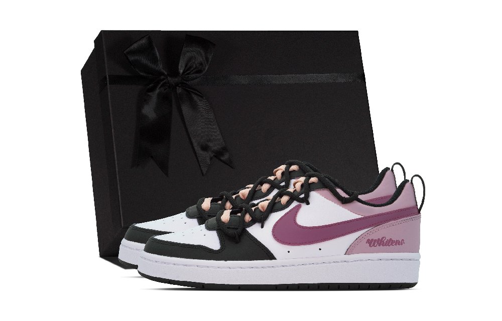Nike Court Borough DEER Licorice Strawberry Slip-Resistant Low-Top Skateboard Shoes GS Black White Pink