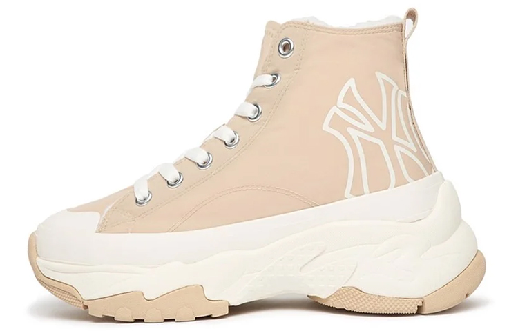 MLB Chunky High Anti-Slip Wear-Resistant High-Top Canvas Shoes Unisex Beige