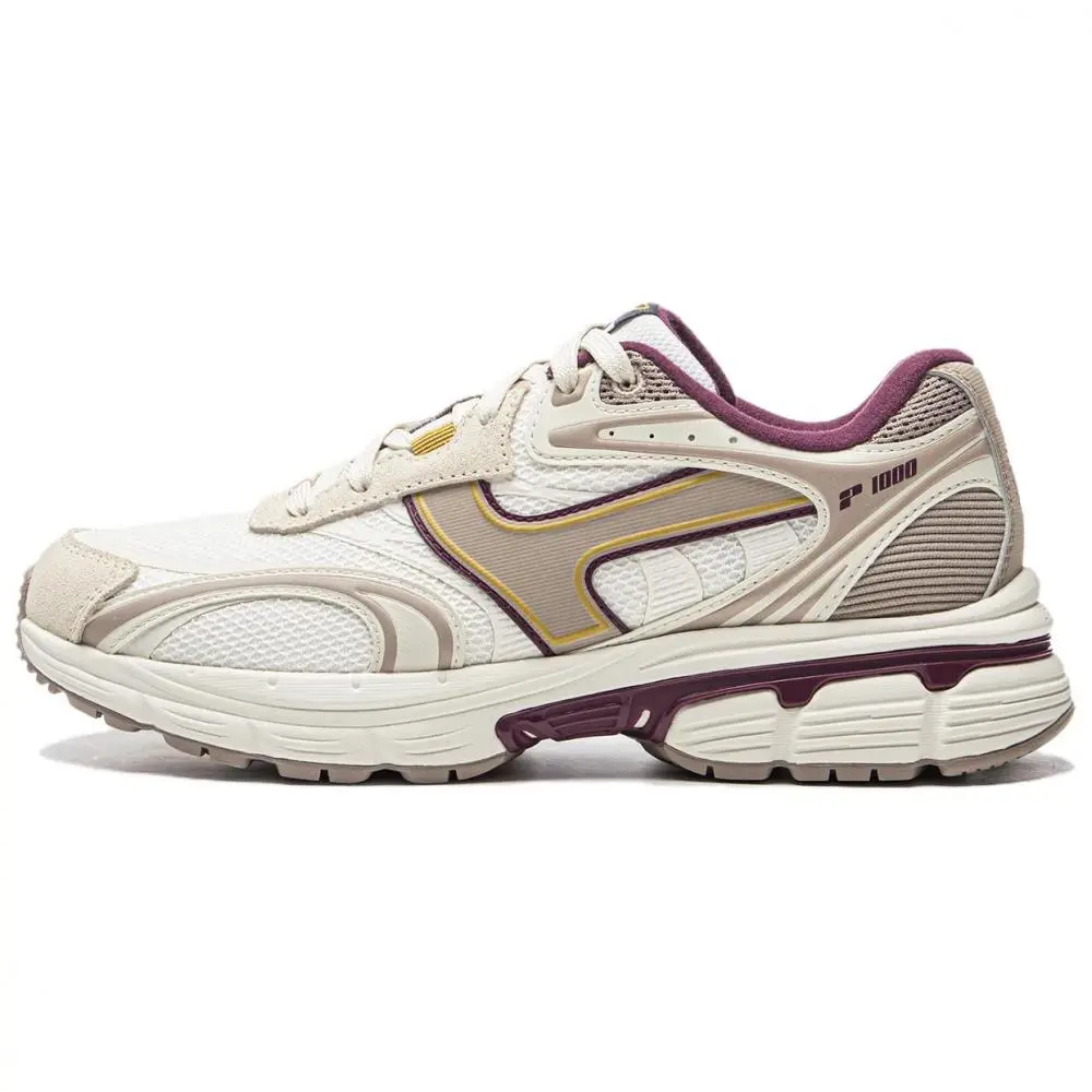 LiNing Pentium P1000 Rebound Shock Absorbers Low top Casual Running Shoes Women's Ivory Creamy Yellow Dust Smoke Gray