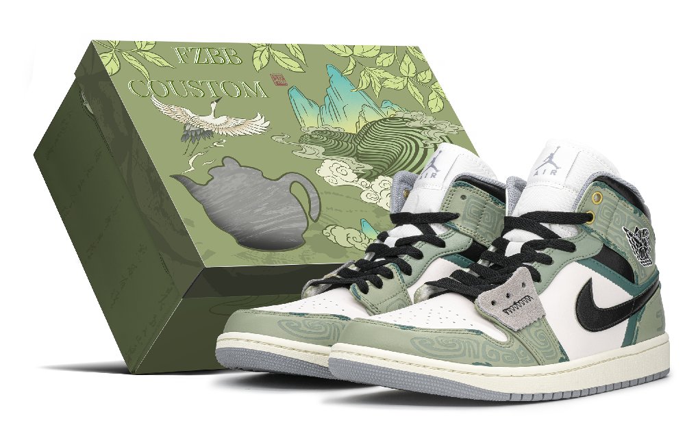 JORDAN Air JORDAN 1 Vintage Basketball Shoes Men Mid Top Black/Green/Cyan/Copper