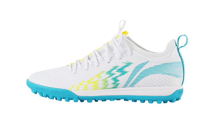 LiNing TF Rubber Broken Studs Cushioning, Slip Resistant, And Abrasion Resistant Soccer Shoes Men's White Blue