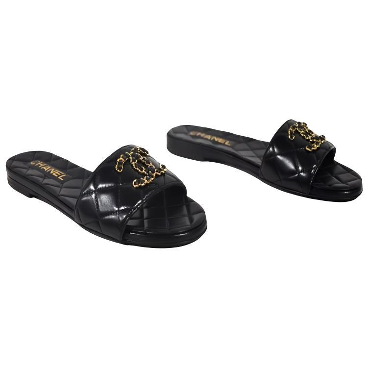 CHANEL Slip Resistant Slide Slippers Women's Black