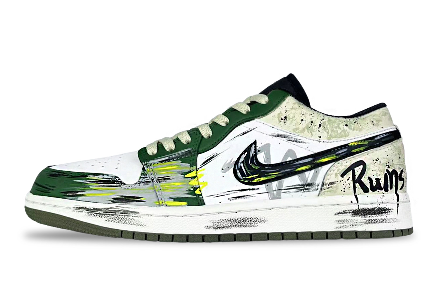 Jordan Air Jordan 1 Leader Abrasion Resistant Low top Vintage Basketball Shoes Unisex Yellow Green