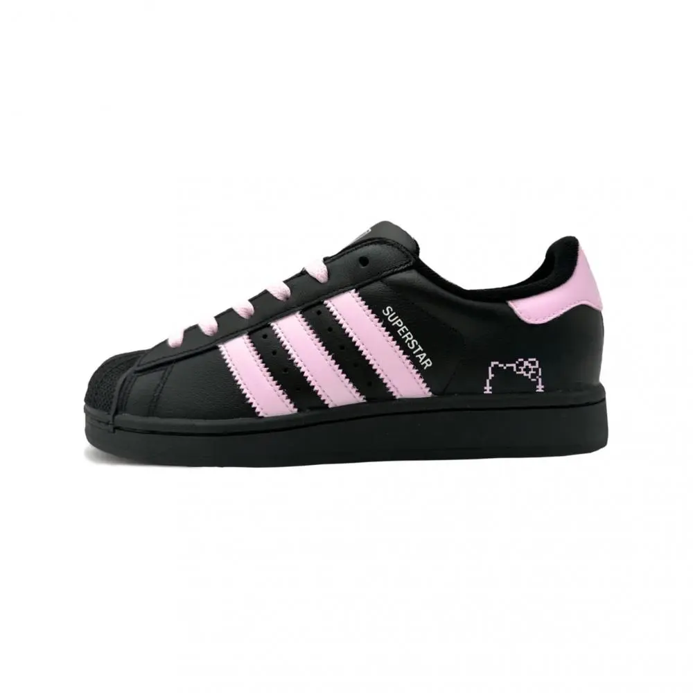 Adidas Originals Superstar 2 Artisan Drying, Cherry Blossom Abrasion Resistant Low top Skateboard Shoes Unisex Black