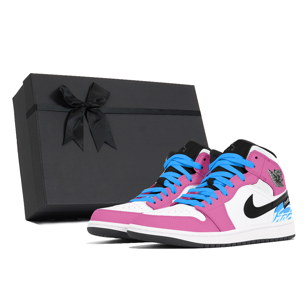 Jordan Air Jordan 1 Dust, Cyber, Box Abrasion Resistant Mid Top Vintage Basketball Shoes Men's Pink Blue