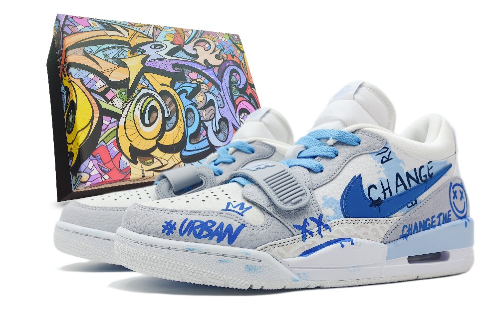 Jordan Legacy 312 Anti-Slip And Wear-Resistant Breathable Low-Top Vintage Basketball Shoes Men's White Blue Gray
