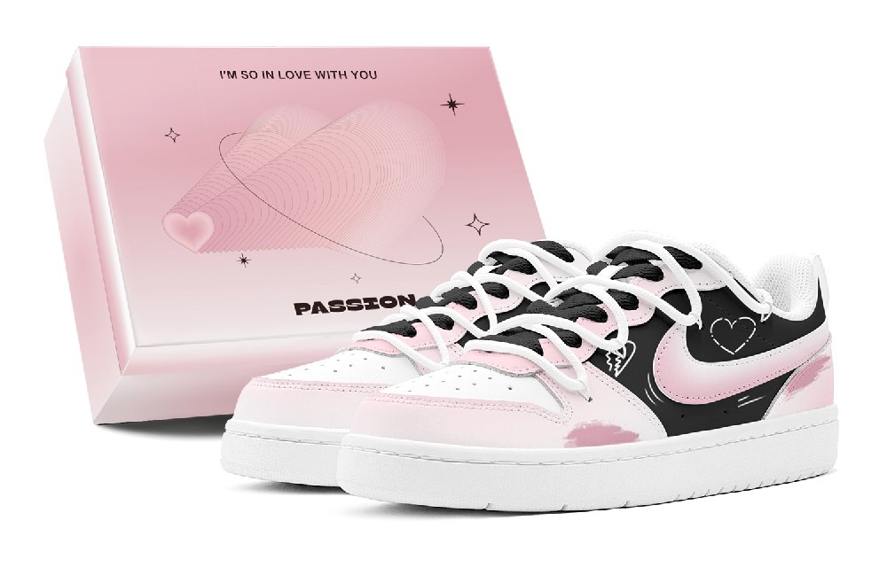 Nike Court Borough Romantic 520 Pink Black Heart Low-Top Skateboard Shoes Women's Black Pink