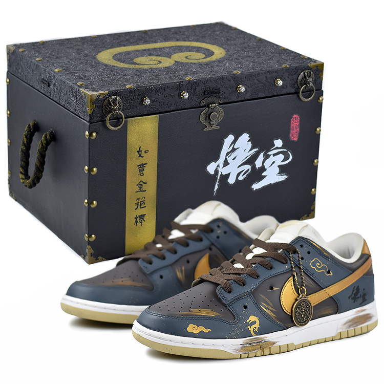 Nike Dunk Anti-Slip Wear-Resistant Low-Top Skateboard Shoes Men's Blue Brown Gold