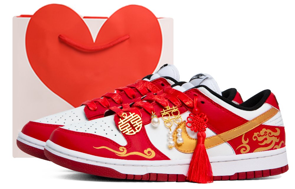 Nike Dunk Skateboard Shoes Unisex Low-Top Red White/Gold