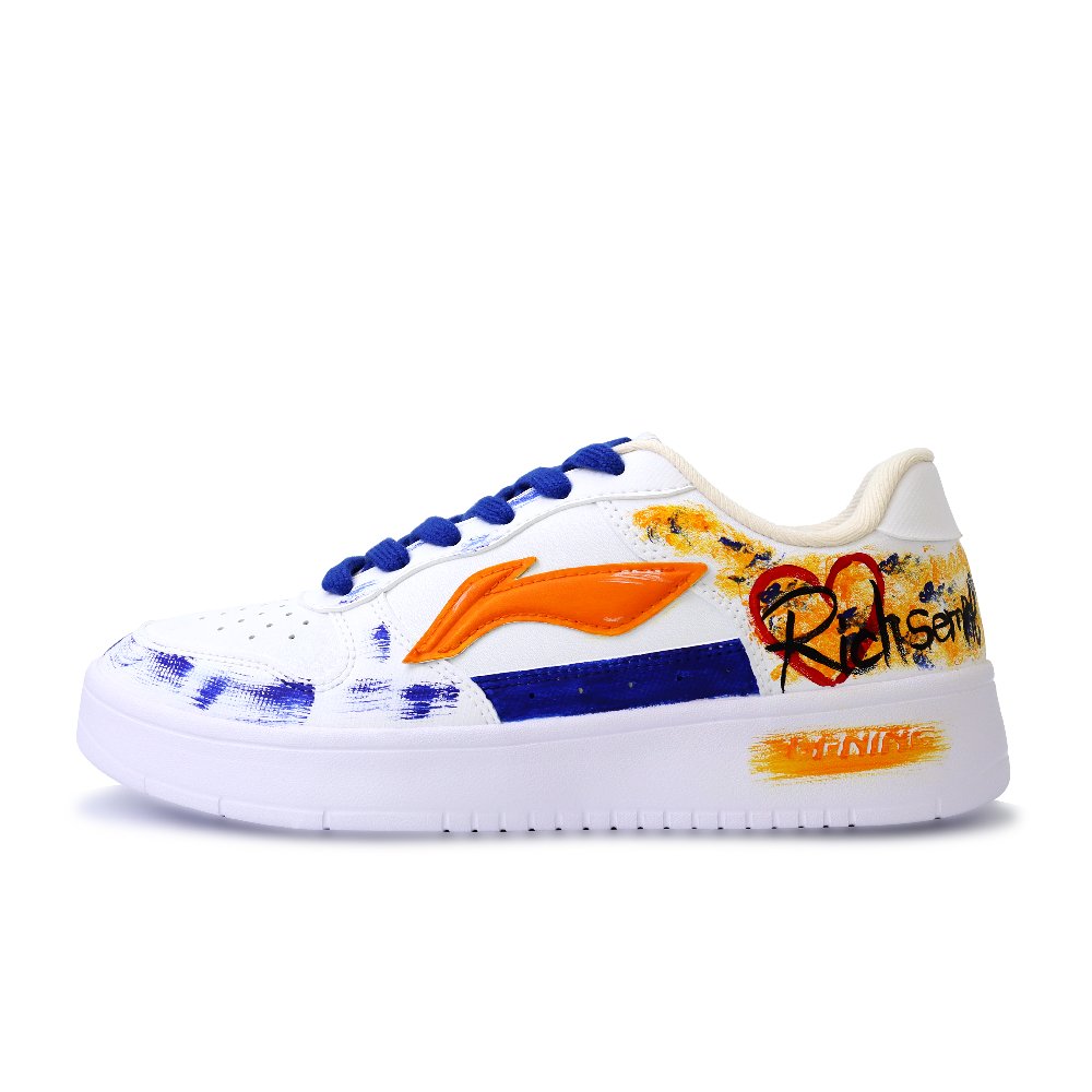 LiNing Pontoon Boats Abrasion Resistant Breathable Low Top Skateboard Shoes Unisex Blue Yellow