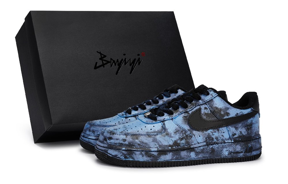 Nike Air Force 1 Anti-Slip Wear-Resistant Low-Top Skateboard Shoes Unisex Black Light Blue
