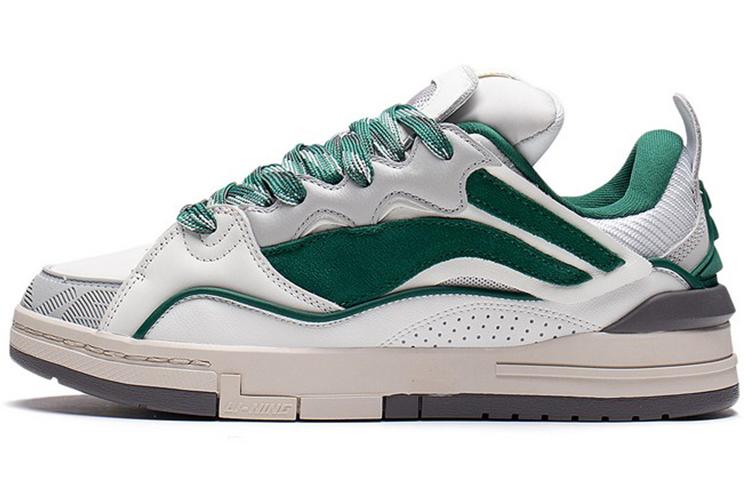 LiNing Wave Golden Slip-Resistant Cushioning Wear-Resistant Low-Top Skateboard Shoes Men's White Green