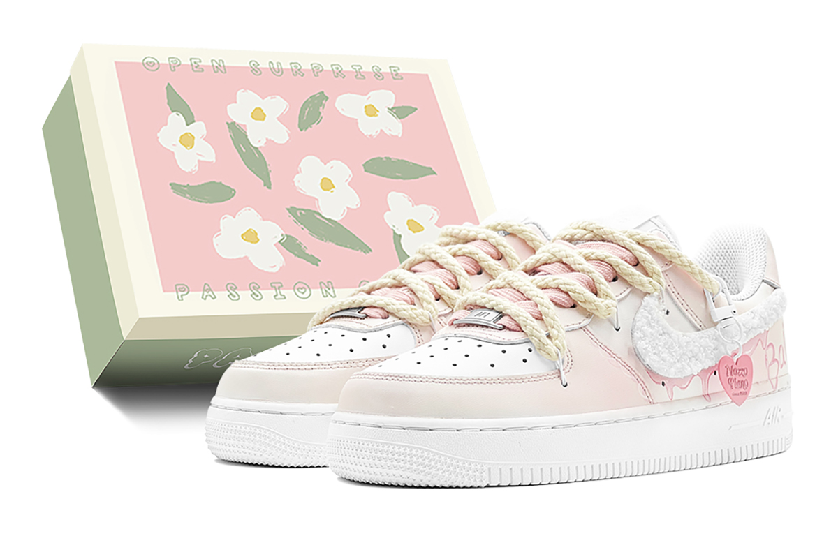 Nike Air Force 1 Air Force 1, Double Festival Greeting, Peach Sweetheart Low top Skateboard Shoes GS Pink White