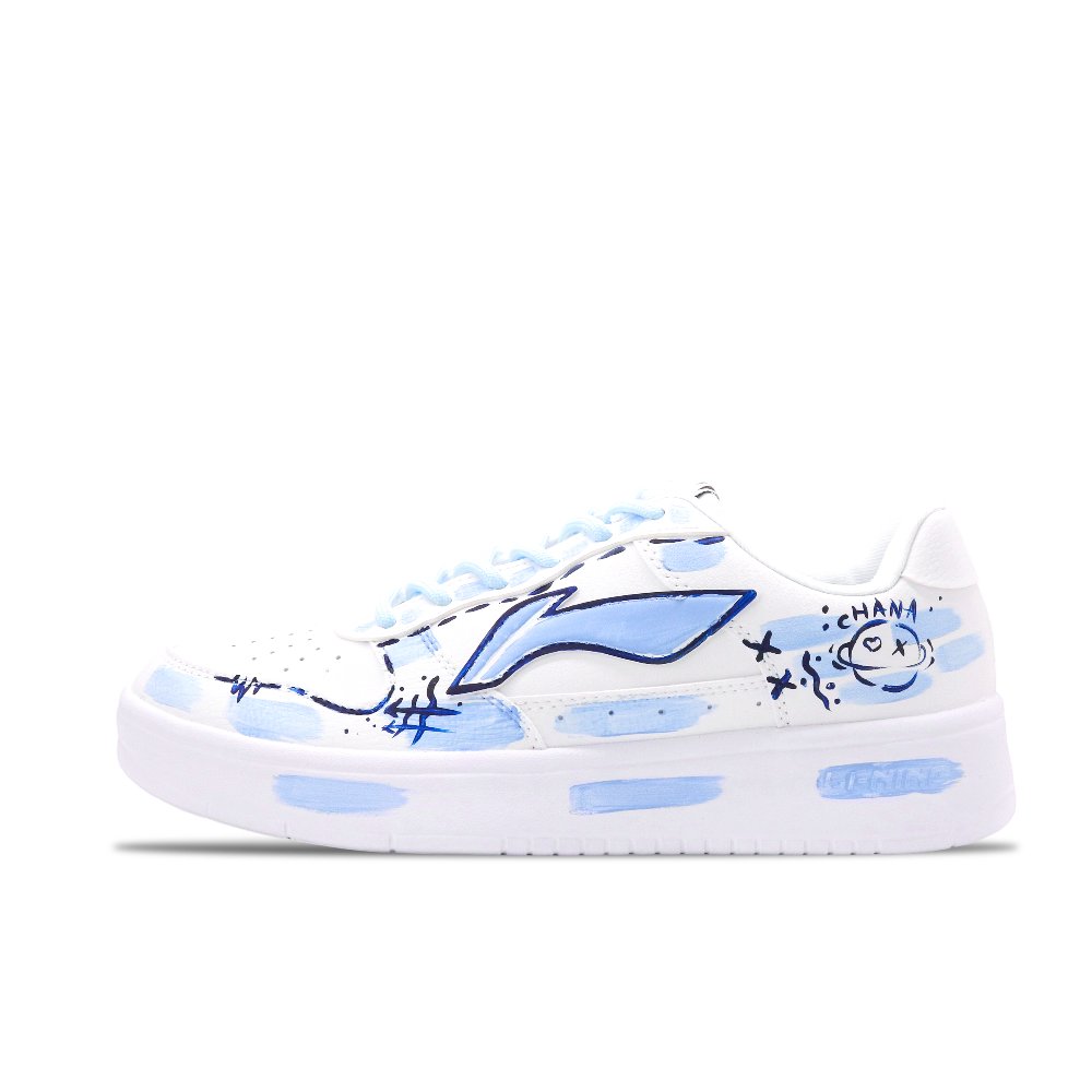 LiNing Pontoon Boats Abrasion Resistant Breathable Low Top Skateboard Shoes Unisex White Blue