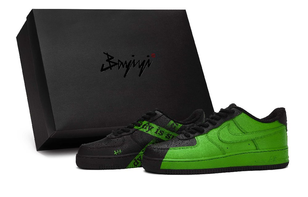 Nike Air Force 1 07 811 Manufacturing, Mist Joker, Special Shoe Box Low Top Skateboard Shoes Unisex Black Green