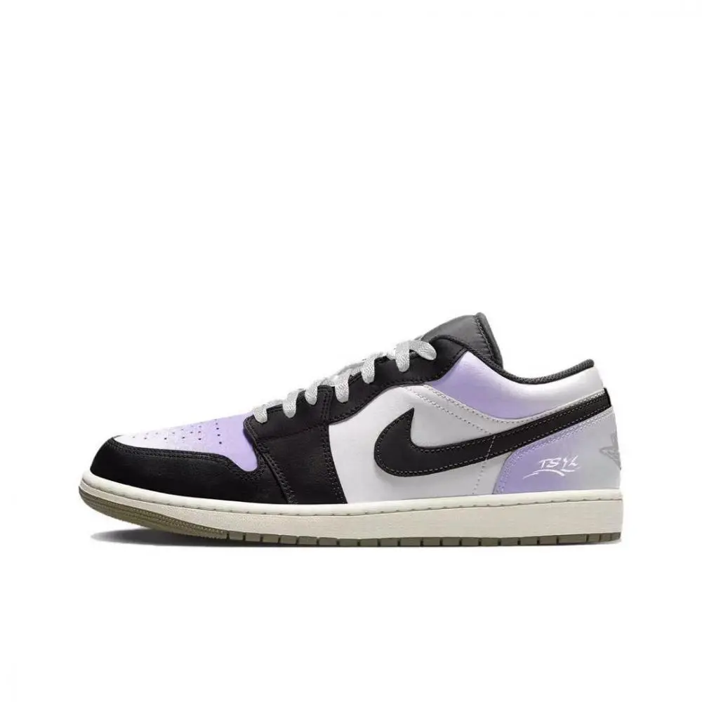 Jordan Air Jordan 1 Cushioning, Wear Resistant Low top Vintage Basketball Shoes Unisex Black White Purple