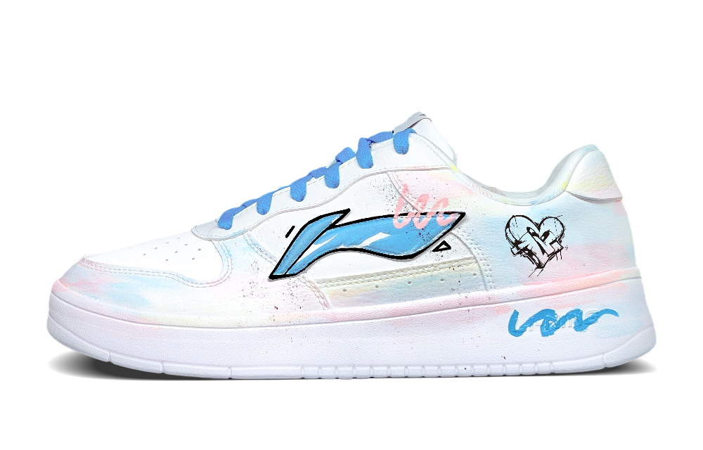 LiNing Pontoon Boats Slip Resistant, Abrasion Resistant, Breathable Low top Skateboard Shoes Men's White Blue Pink
