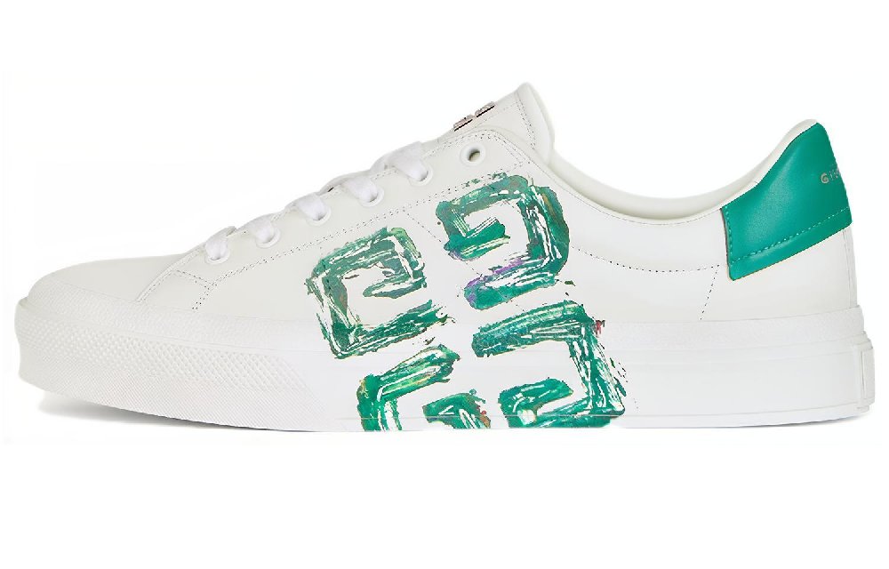 GIVENCHY Low Top Stylish Skateboarding Shoes Men's White Green