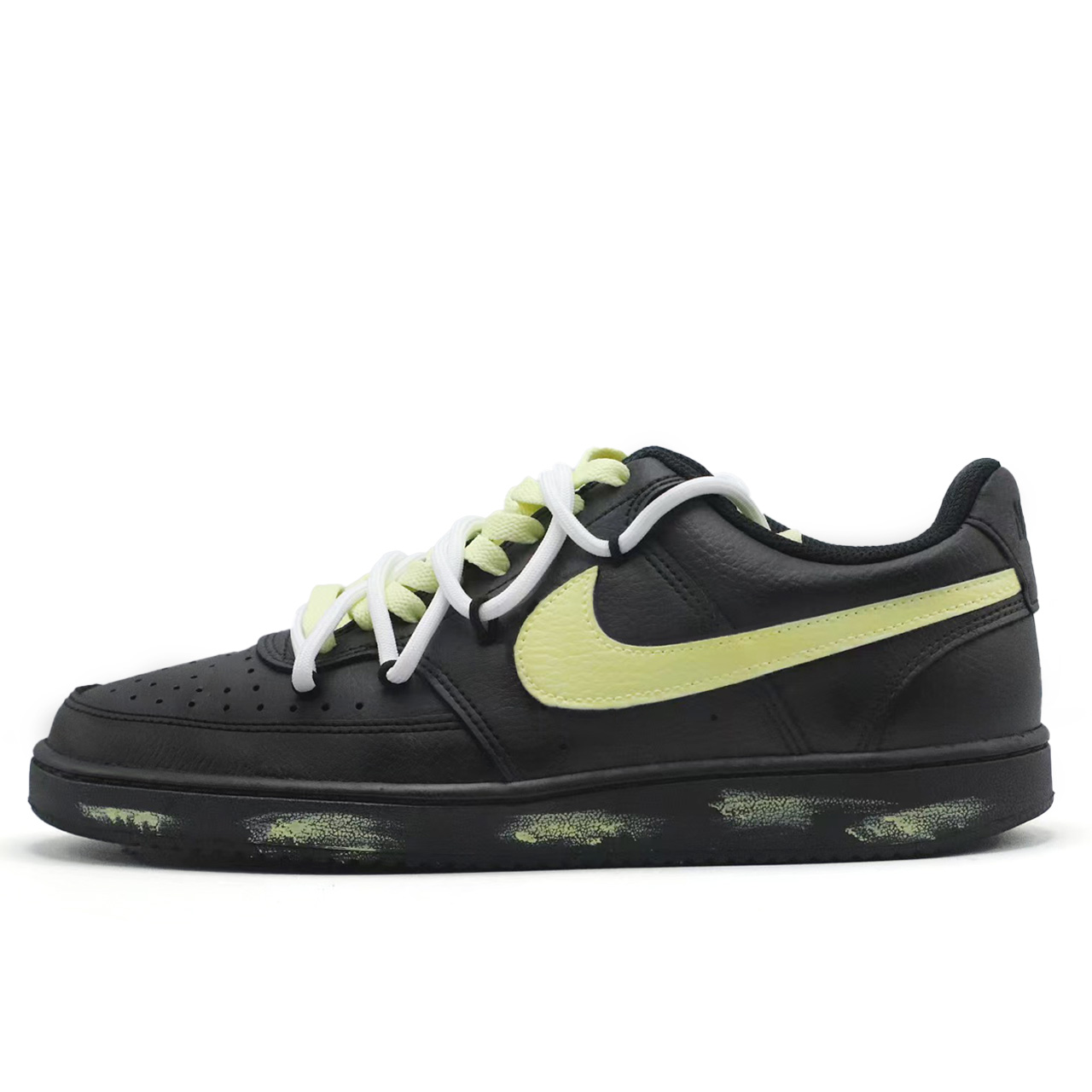 Nike Court Vision Low Dark Night Yellow Mango Abrasion Resistant Low top Skateboard Shoes Men's Black Yellow