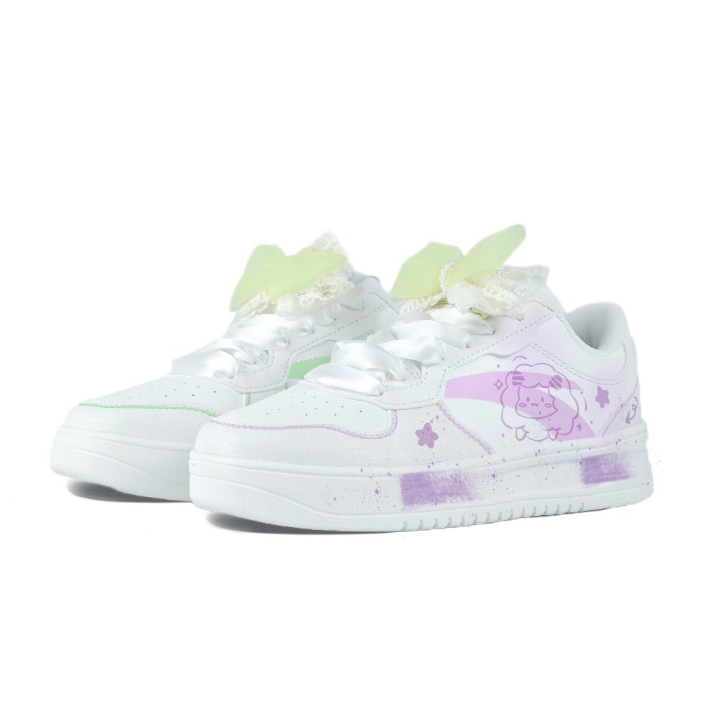 Anta Relaxed Anti Slip Wear Resistant Low Top Skateboard Shoes Unisex Purple Green Mismatched