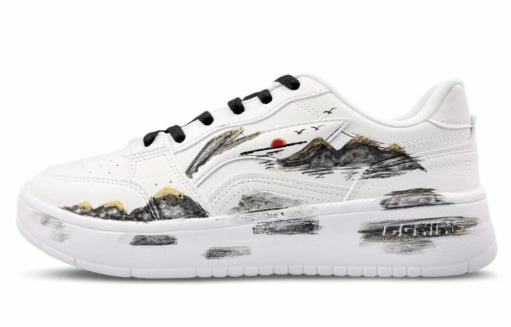 LiNing Acer Truncatum Slip Resistant Cushioning Height Increasing Low top Skateboard Shoes Men's White Black
