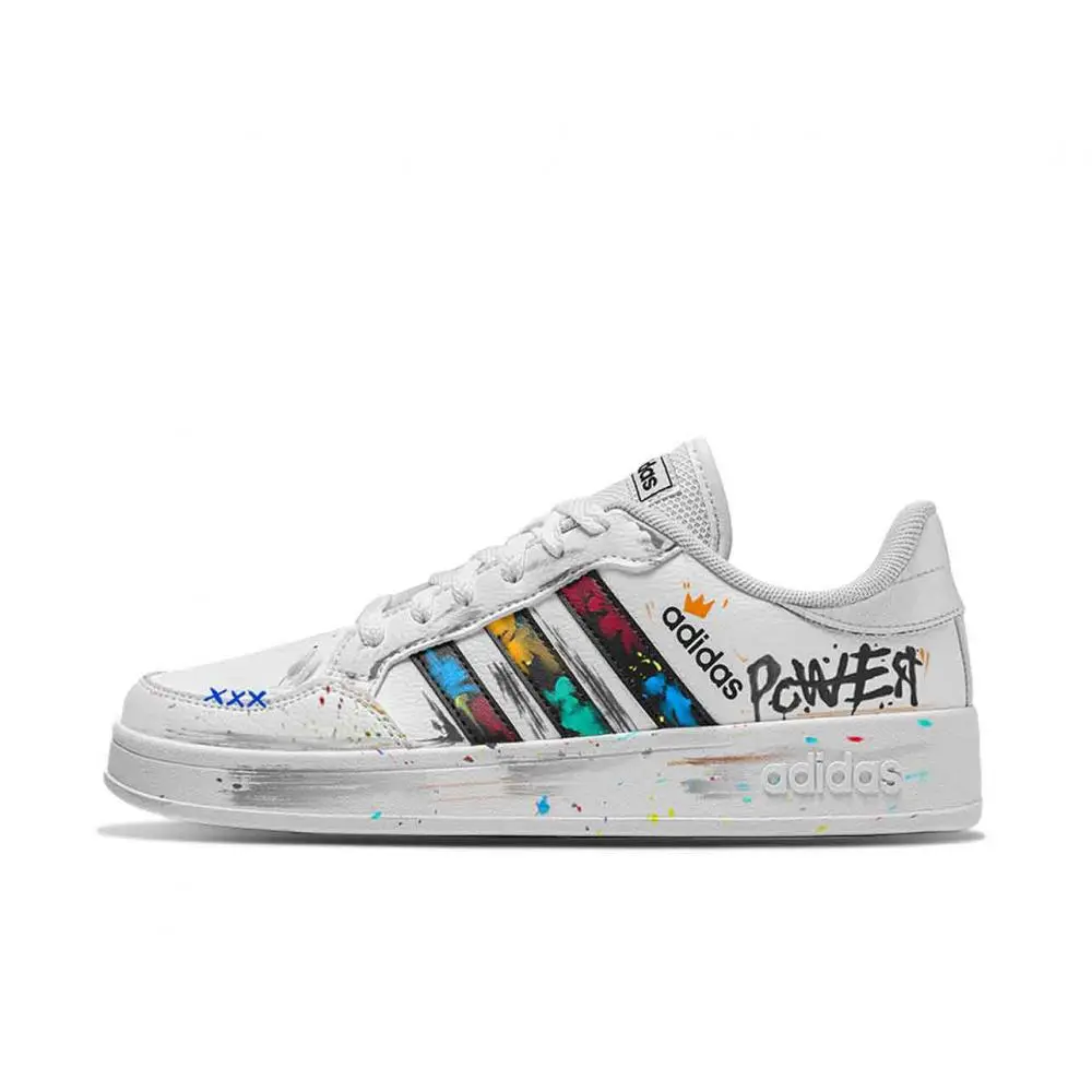 Adidas Neo Breaknet Da Vinci, Graffiti Board Abrasion Resistant Low top Skateboard Shoes Unisex Gray