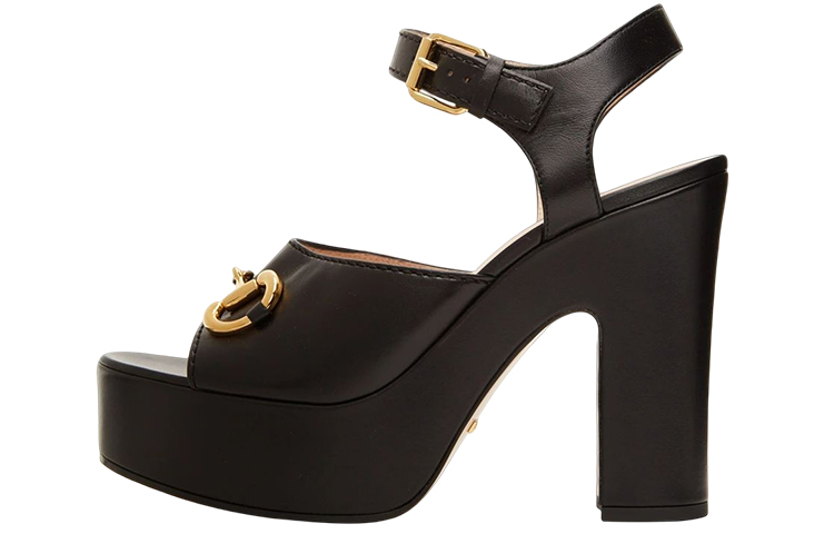 GUCCI Horsebit Stylish Sandal 12cm Women's Black