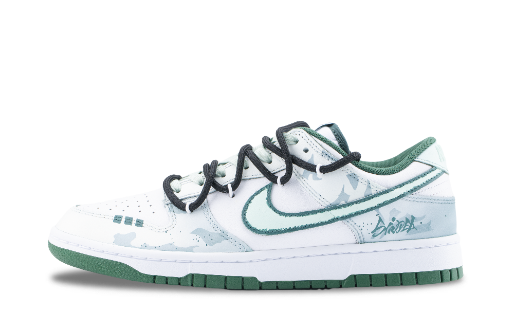 Nike Dunk Dark Ether Silver Mist Abrasion Resistant Low Top Skateboard Shoes Unisex White Green