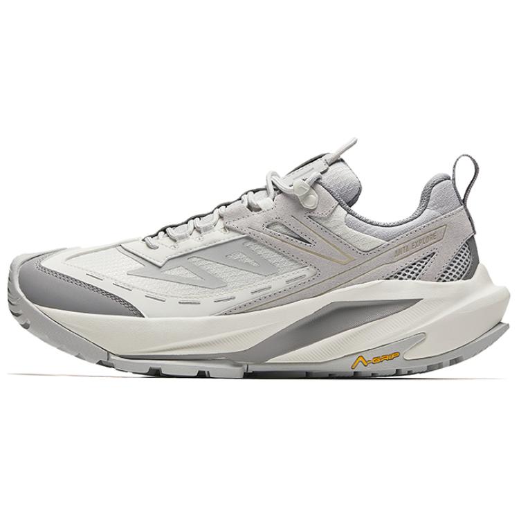 Anta Tracking Shock Absorbers Slip Resistant Abrasion Resistant Low Top Hiking Shoes Men's Gray White