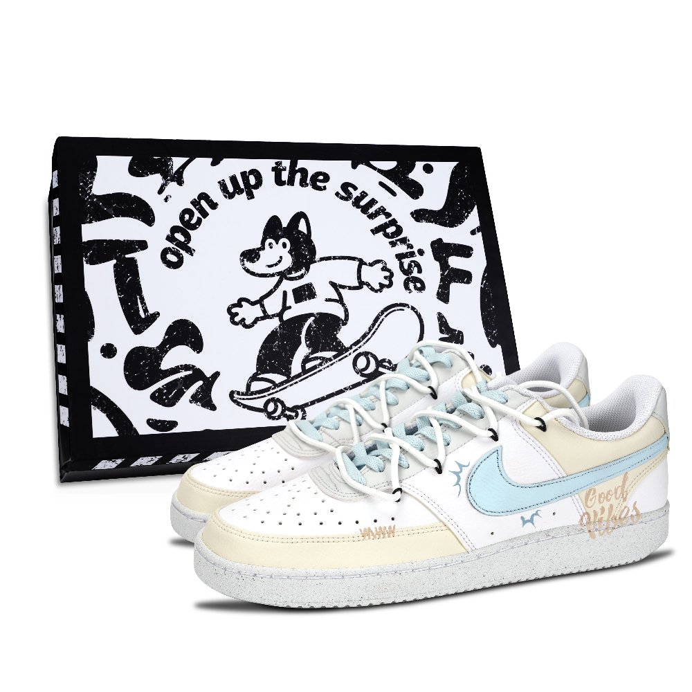 Nike Court Vision 1 Explosion Message Abrasion Resistant Low Top Skateboard Shoes Unisex Beige